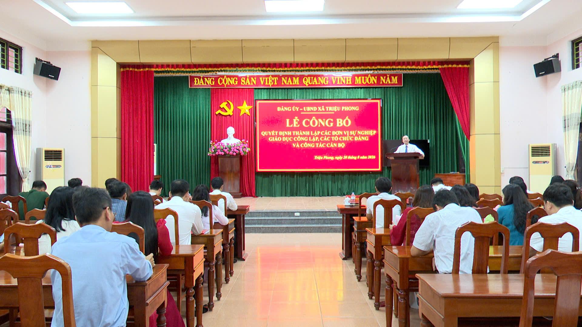 XÃ TRIỆU PHONG TỔ CHỨC LỄ CÔNG BỐ QUYẾT ĐỊNH THÀNH LẬP CÁC ĐƠN VỊ SỰ NGHIỆP GIÁO DỤC CÔNG LẬP, CÁC...